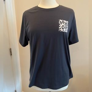 Shein T Shirt With Faux Leopard Print Pocket, Size Large, Dark Gray